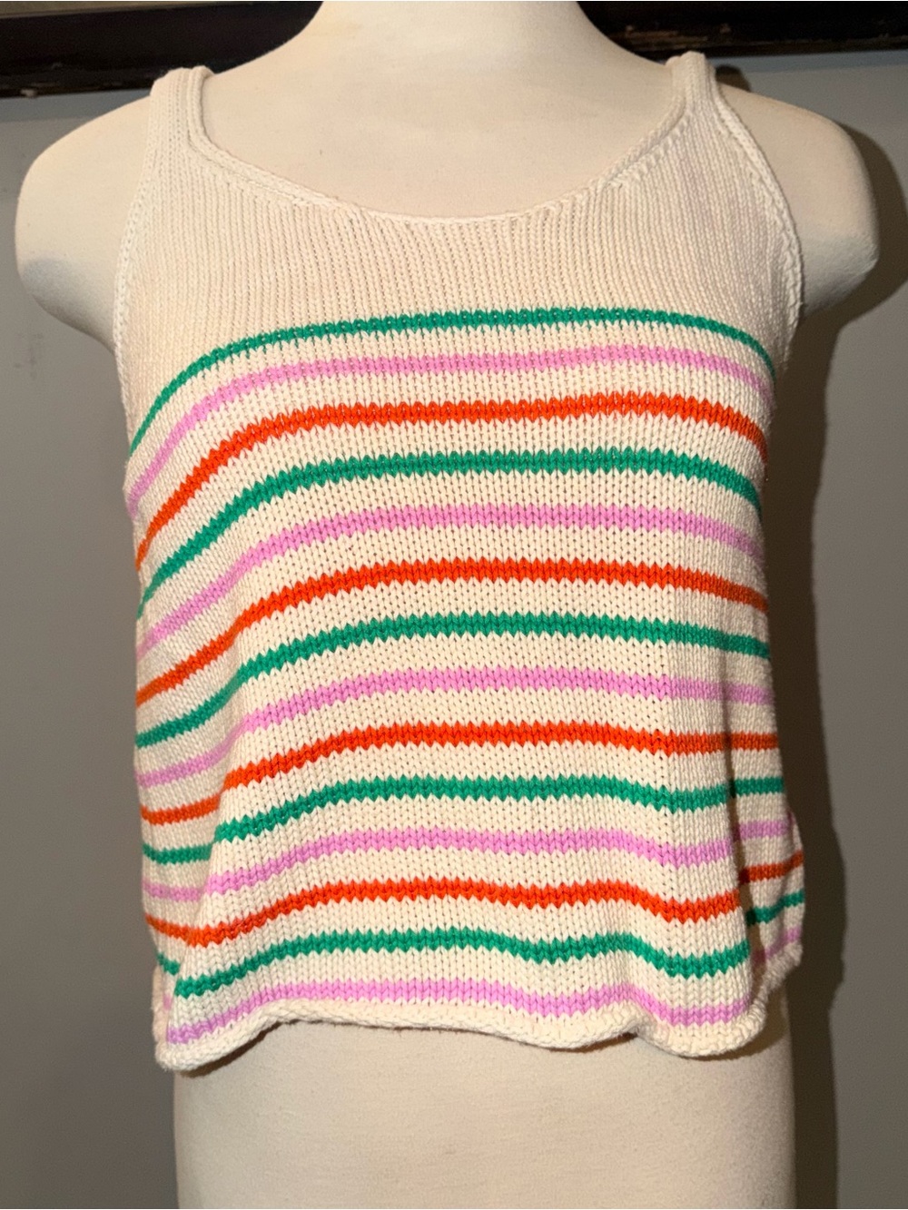 Zara Cream Striped Knit Tank Top - Multi Color